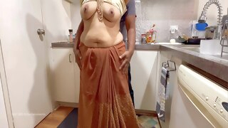 amateur Indian Couple Romance In The Kitchen - Saree Sex - Saree Lifted Up Ass Spanked Boobs Press big ass big tits