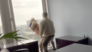 hidden camera MILF boss fucked against her office window milf voyeur